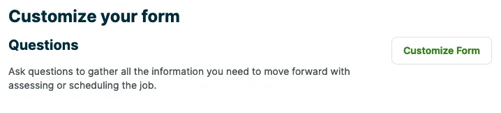 customize form section of the request settings page