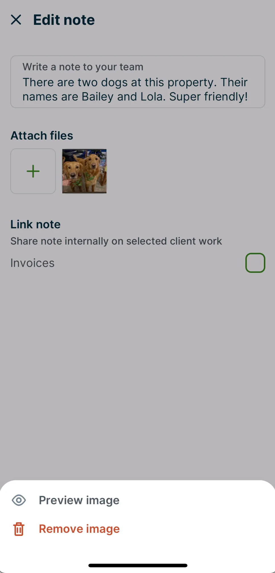 menu options to preview image or remove image