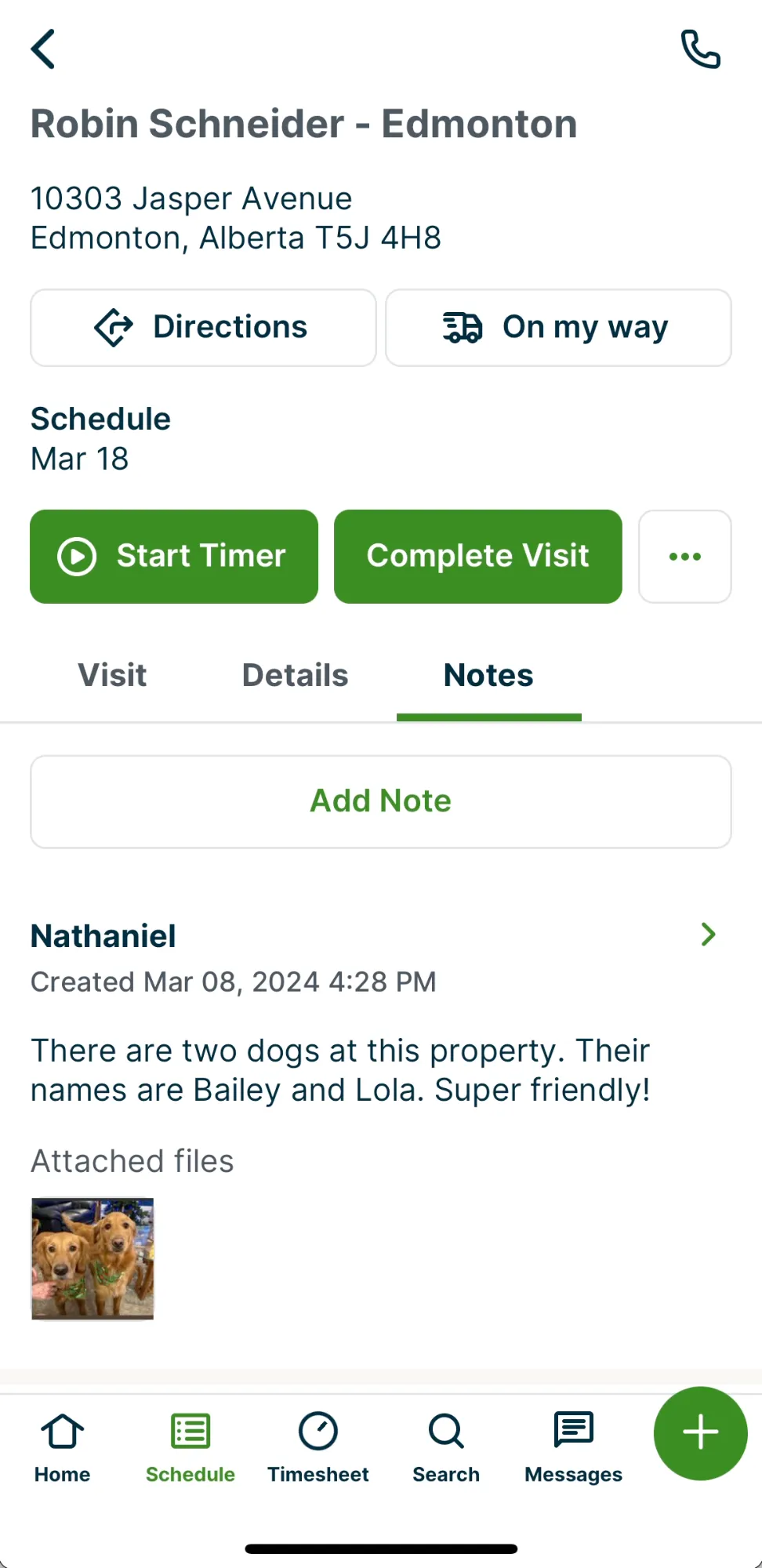 the note that was in progress has now been saved. The note text and image are visable on the visit