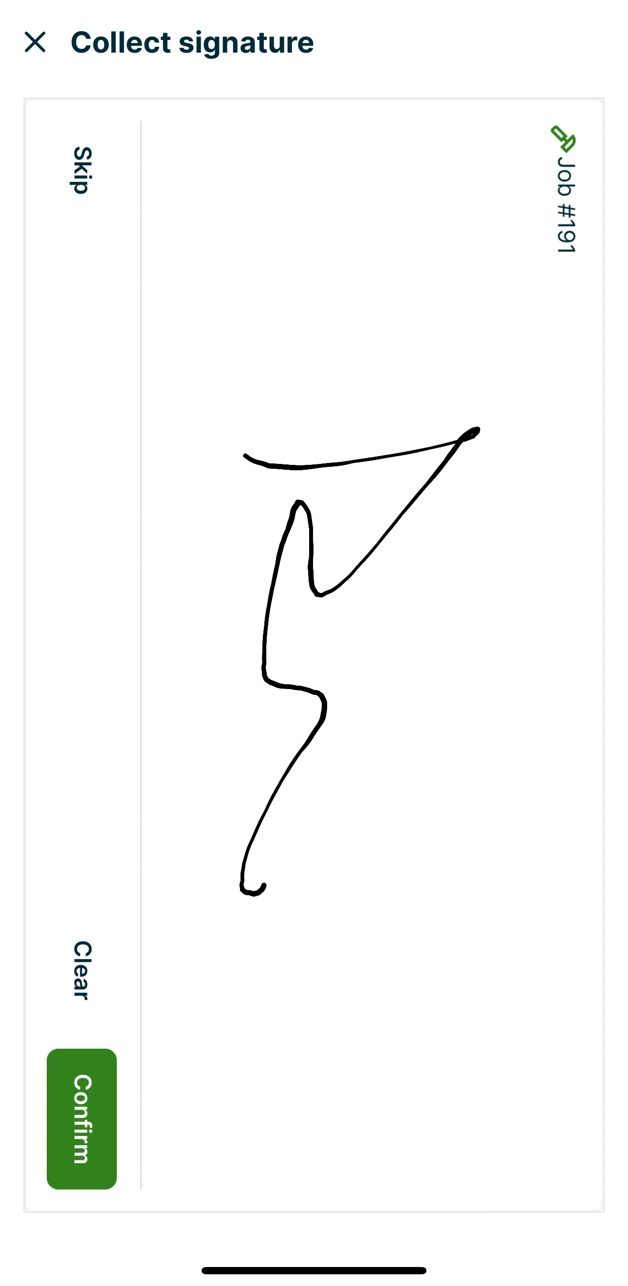 A screenshot showing the signature pad in the Jobber app.