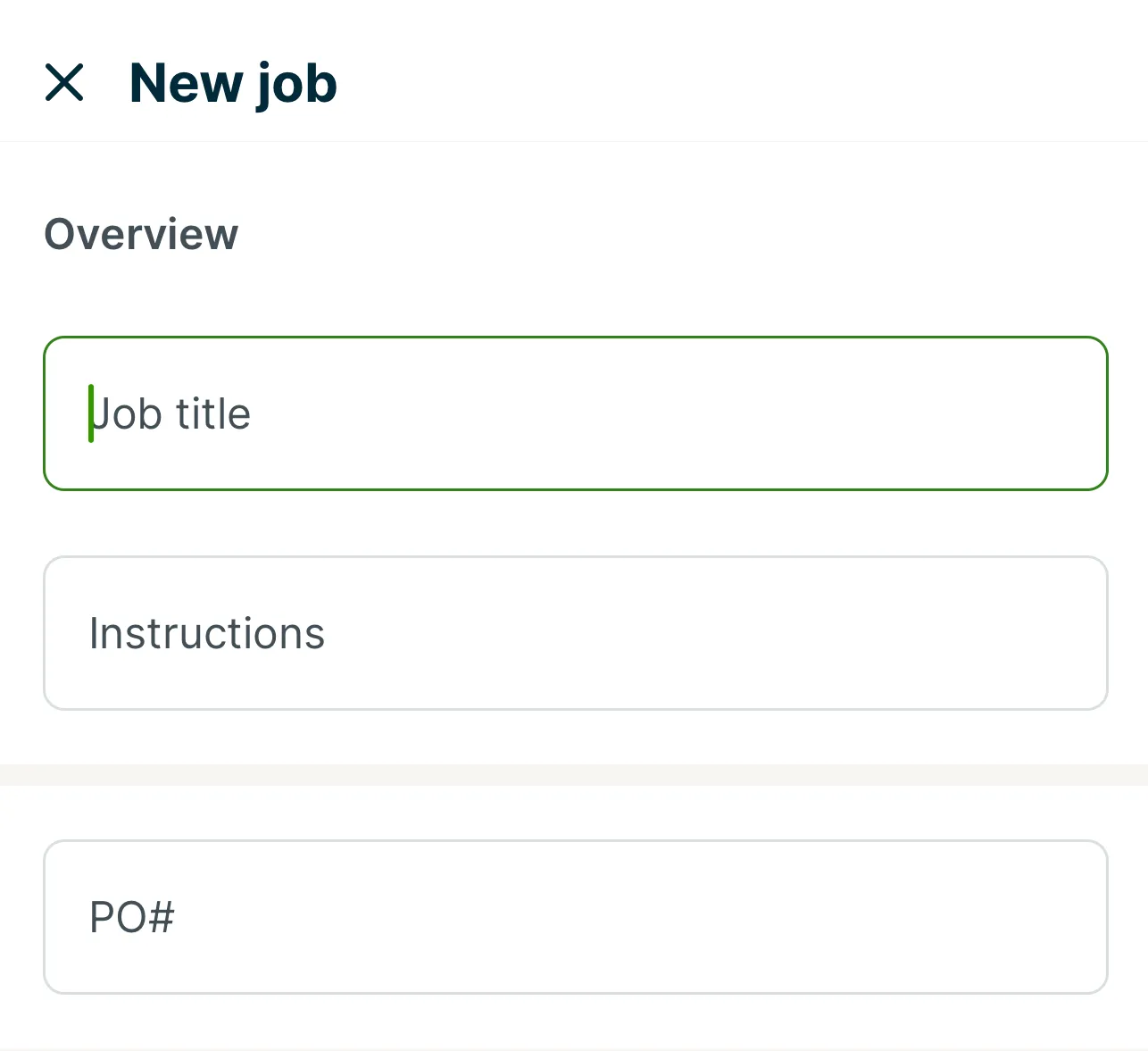 A screenshot showing the overview section of the new job screen in the Jobber app.