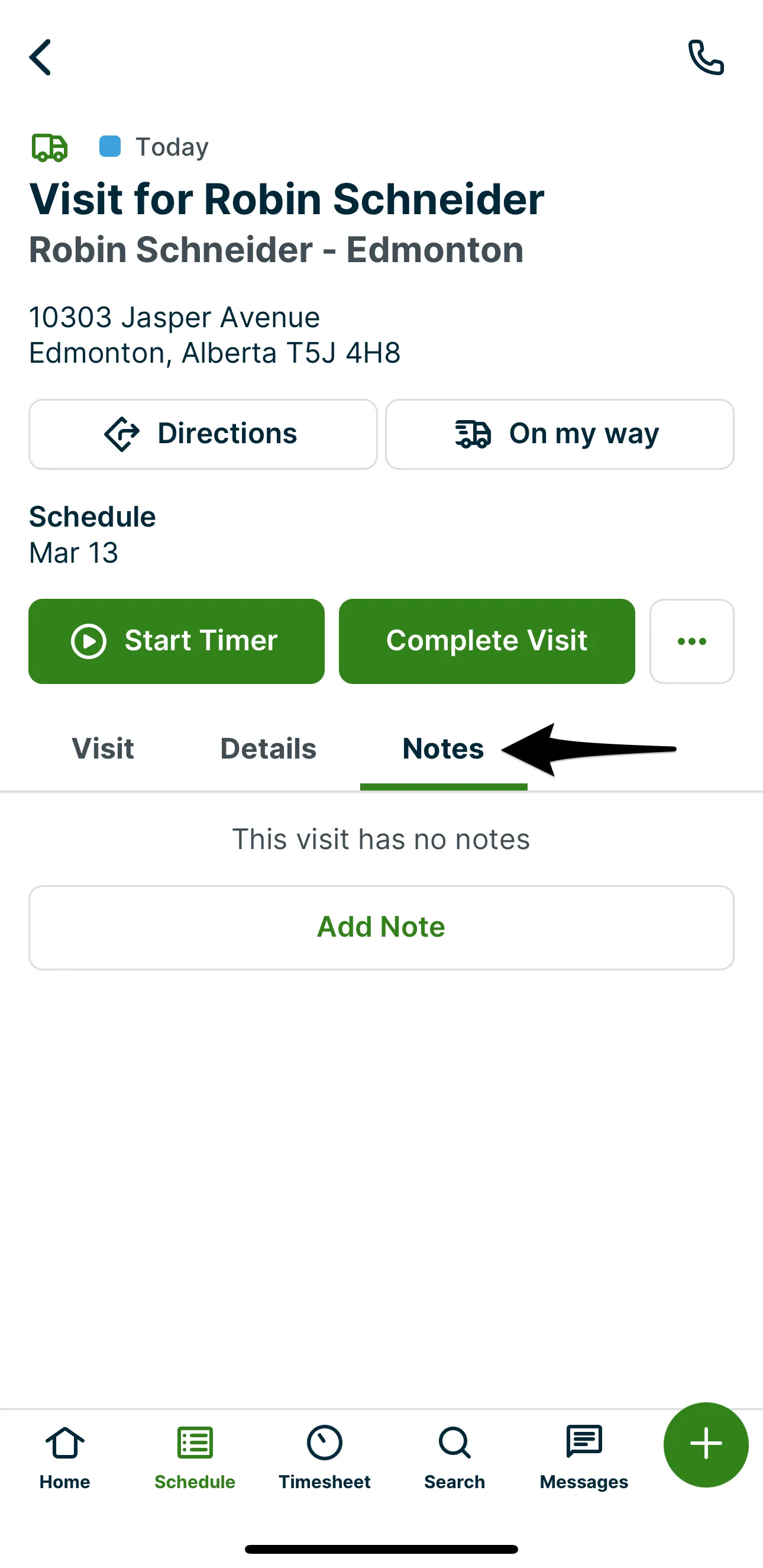 visit notes tab
