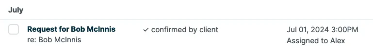 assessment appointment in the schedule section of a client profile