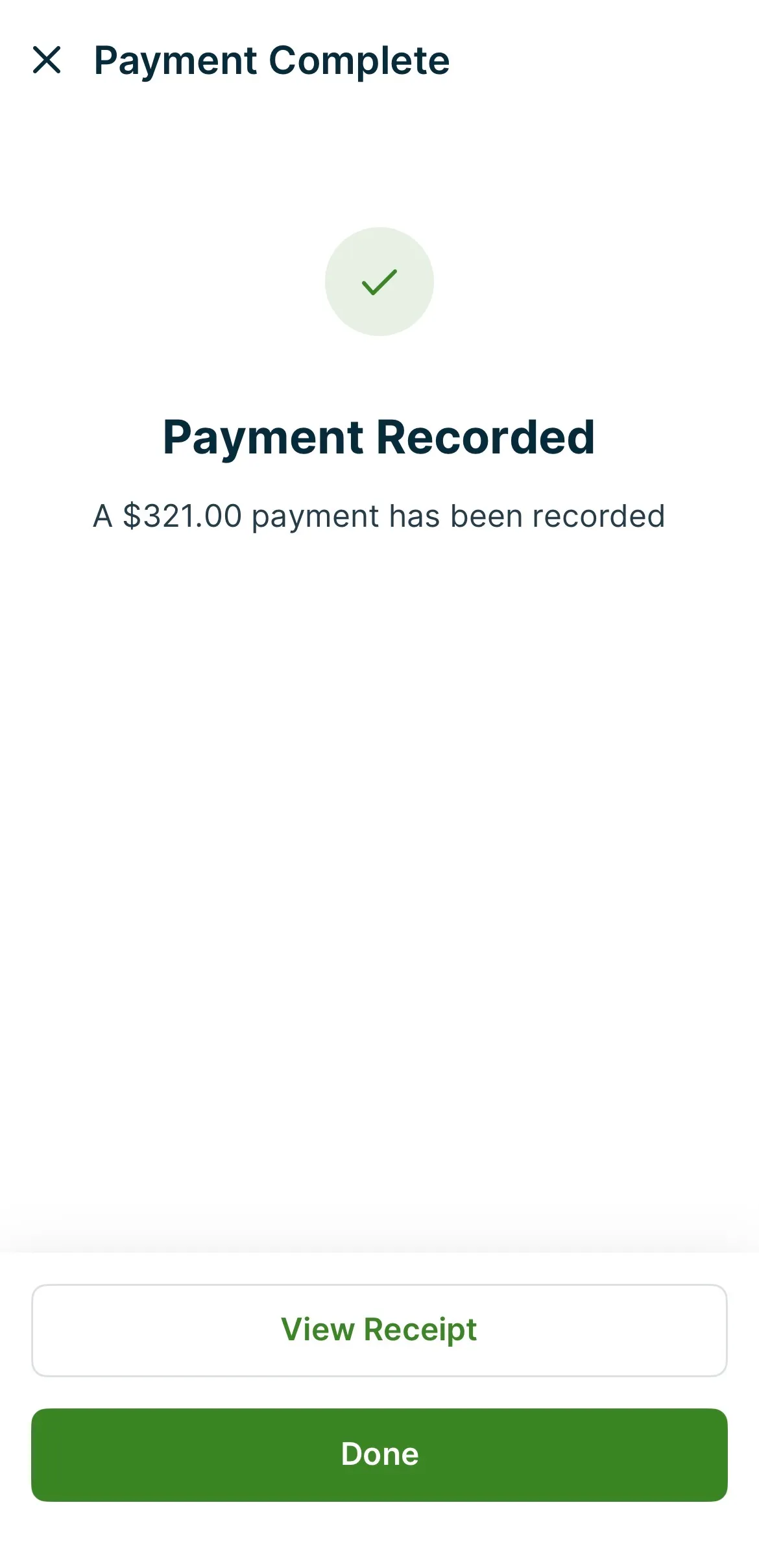 A screenshot showing the Payment Complete screen in the Jobber app.