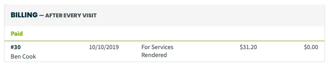 Billing section on a job. One invoice has been made automatically for this job.