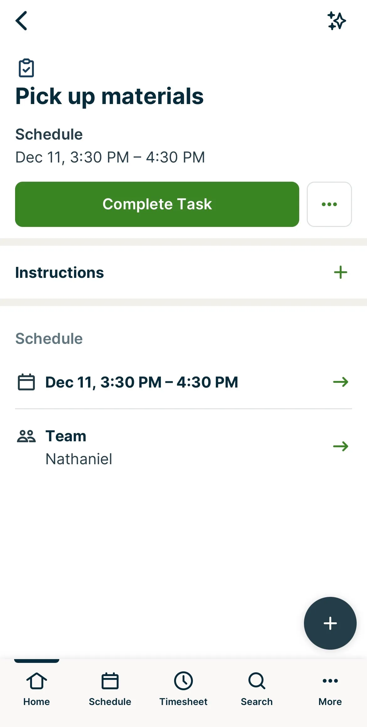 A screenshot from the Jobber app showing the task details screen.
