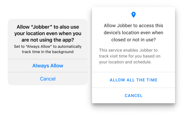 Location permission dialog on iPhone and Android