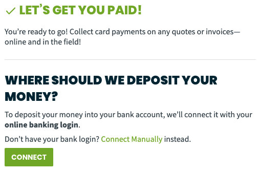 Option to connect your bank account