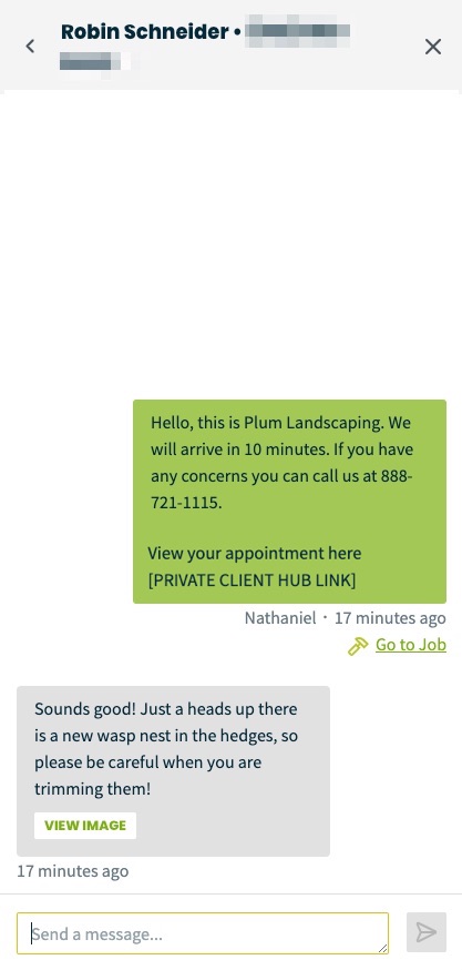 text conversation with a button to view image