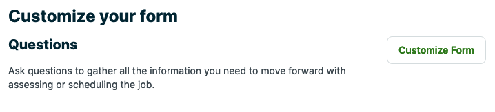 customize form section of the request settings page