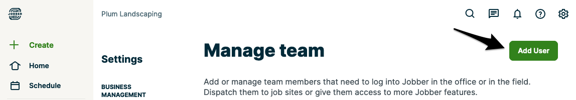 arrow pointing to the add user button