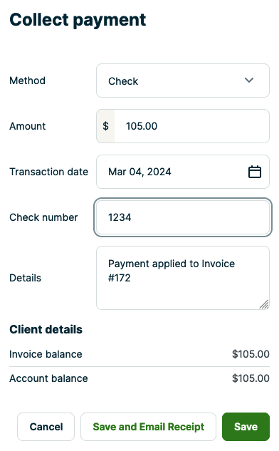 collect payment pop-up