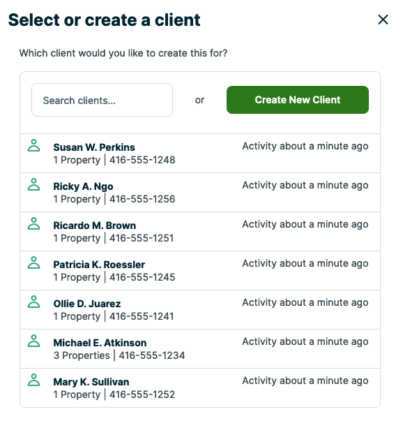 select or create a client