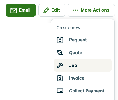 More actions menu with job highlighted