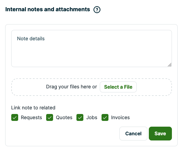 internal notes and attachments