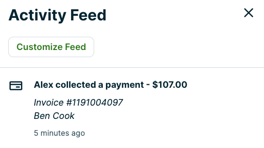 Closeup of the activity
feed with one item