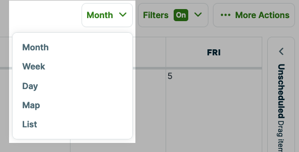 drop down menu of schedule views