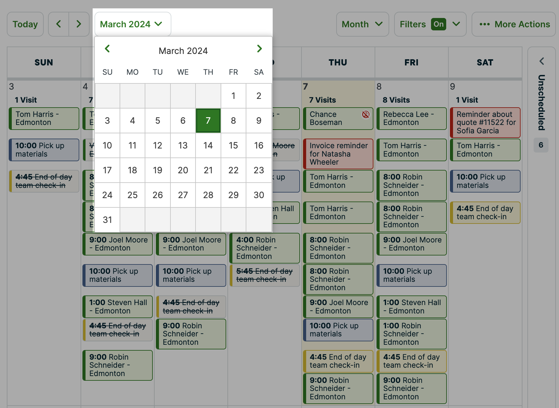 Dropdown with a date picker with a monthly calendar view