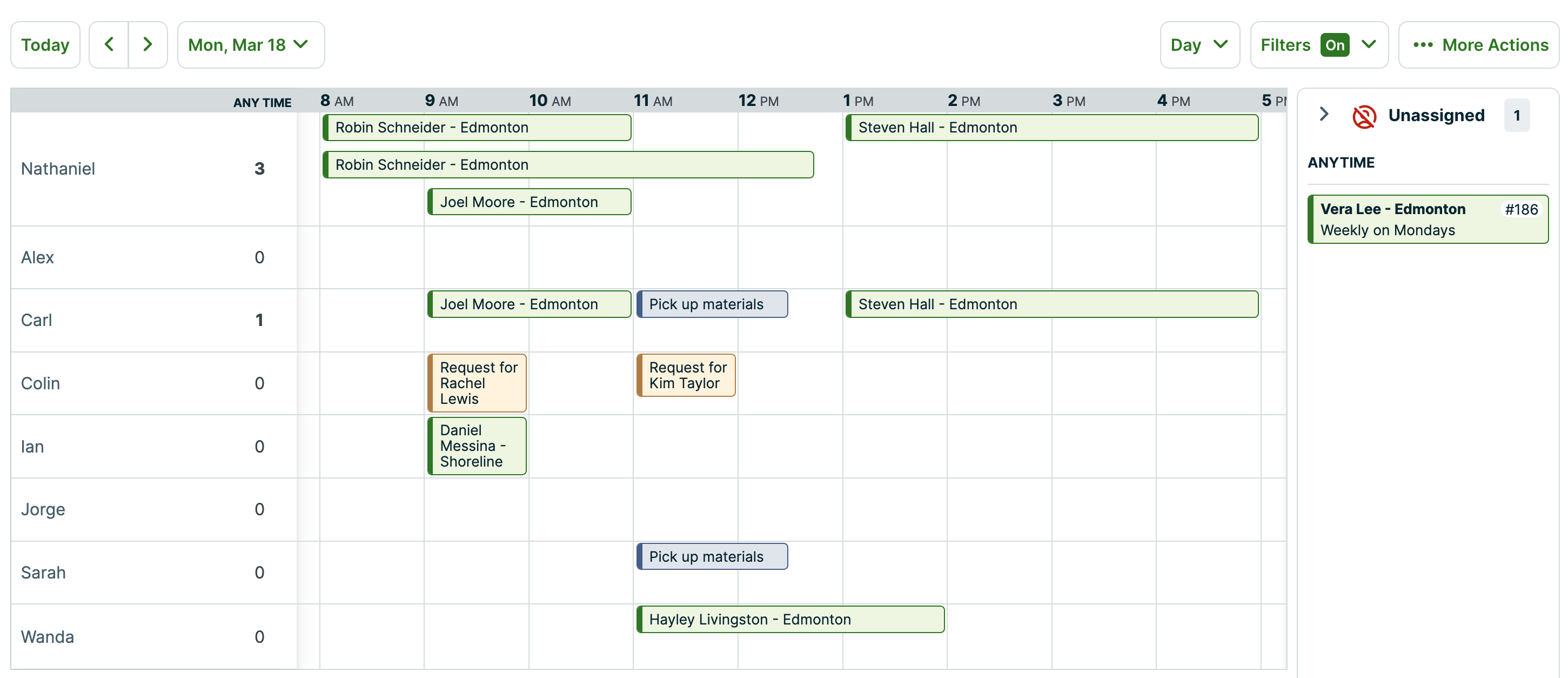 Day view of the schedule