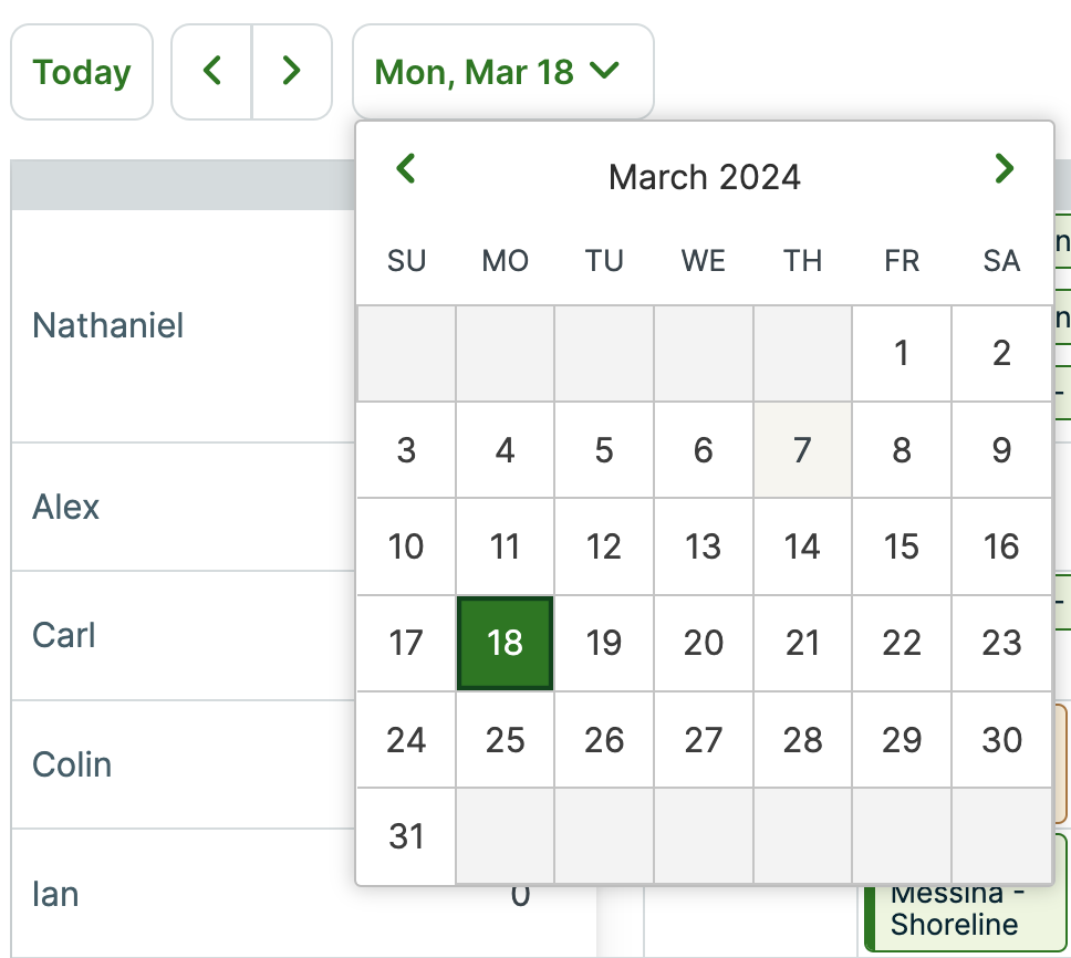 date selections from the map view