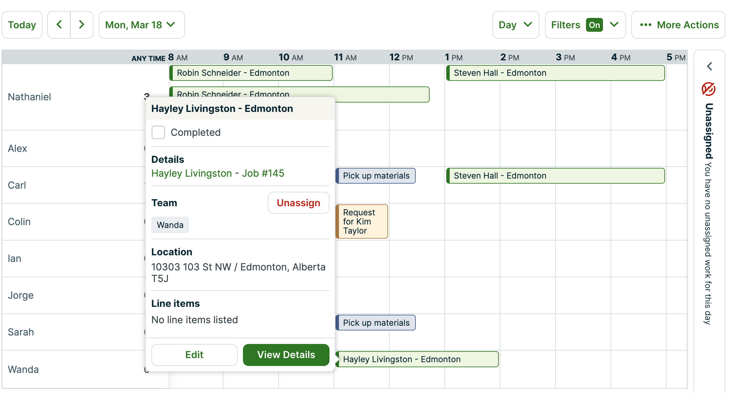 visit options expanded from a visit on the schedule