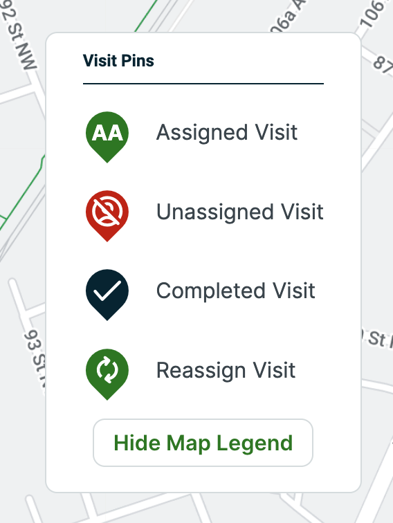 legend that covers what each pin represents on the map