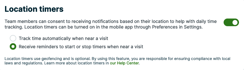Location timers settings