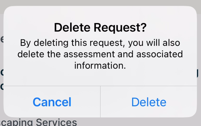 Options to cancel deleting the request or confirm that it should be deleted