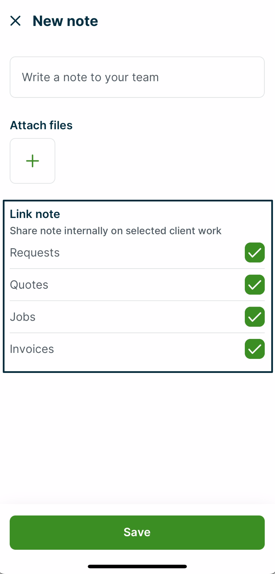 new note screen with the link note section highlighted