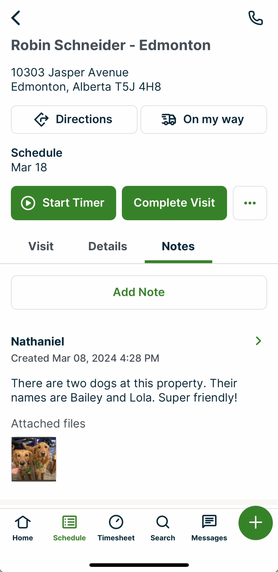 the note that was in progress has now been saved. The note text and image are visable on the visit