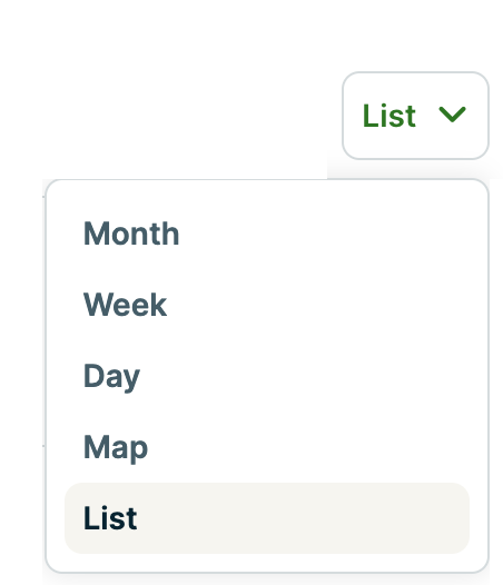 schedule view dropdown options with List highlighted
