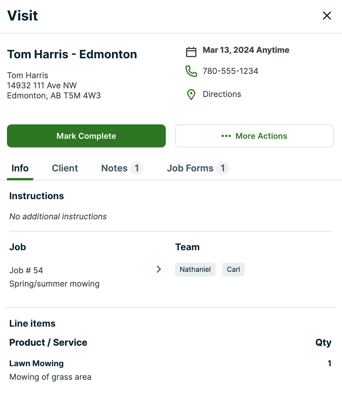 Visit details pop-up