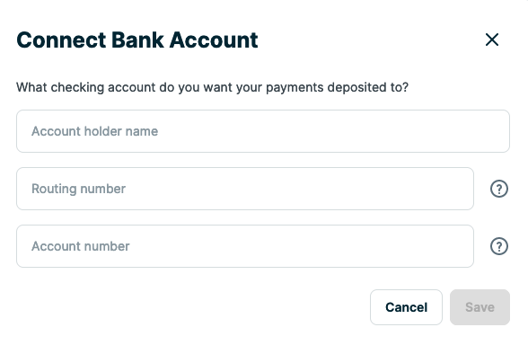 Form to enter your name, transit number, and account number
