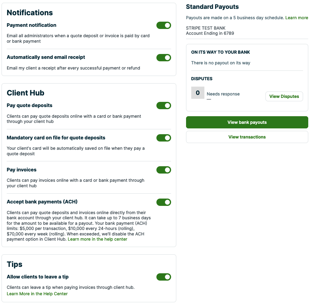 Jobber Payments Settings
