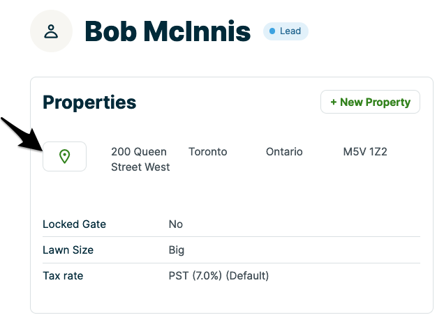 property details with an arrow point to the google maps pin