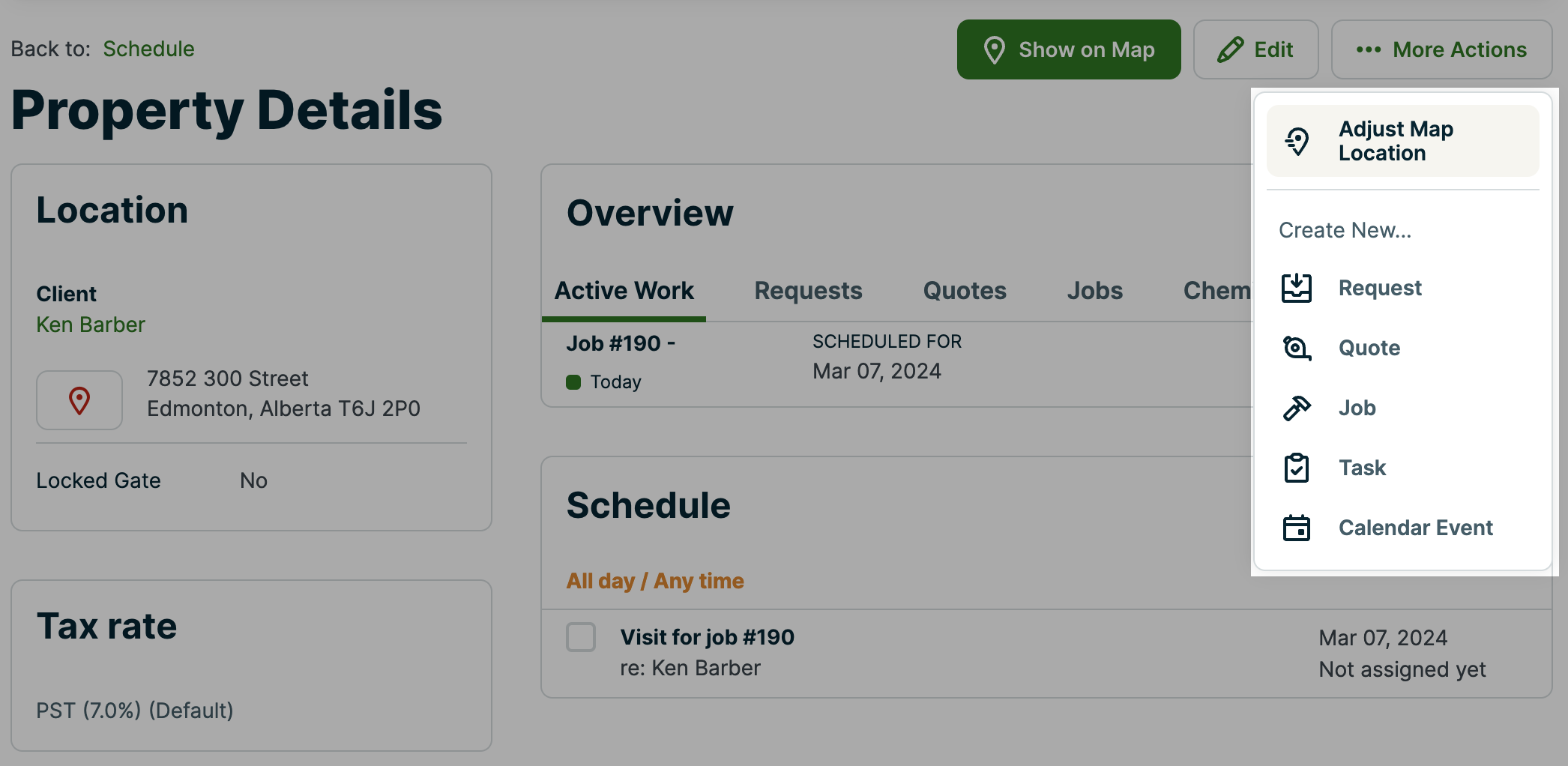 property details page with the more actions menu highlighted