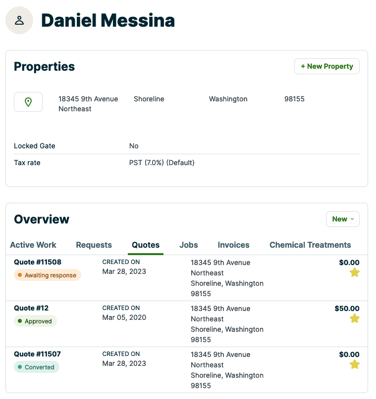 the quotes tab from the overiew section from the client's profile 