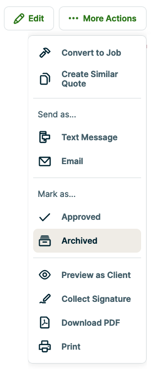 more actions menu with archived highlighted