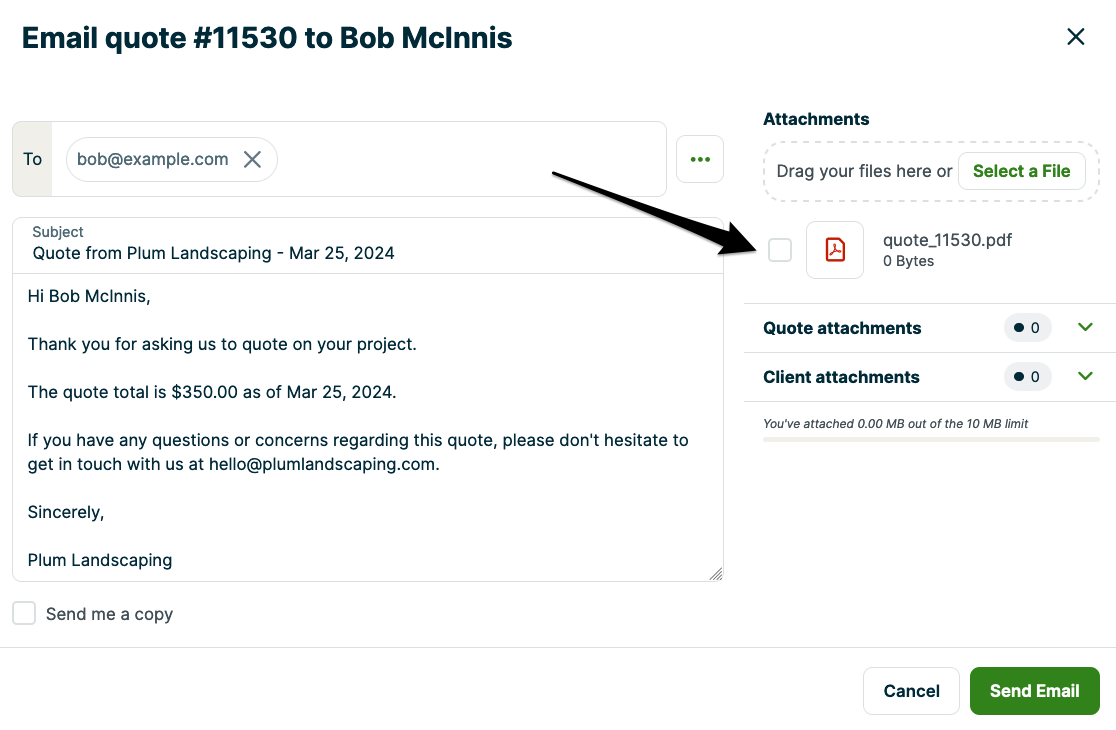 Email preview screen