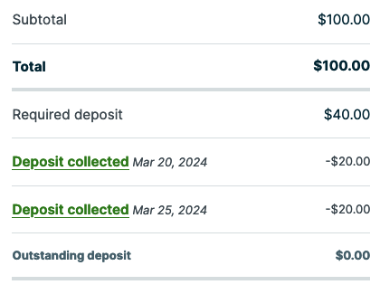 what multiple deposits look like on a quote.