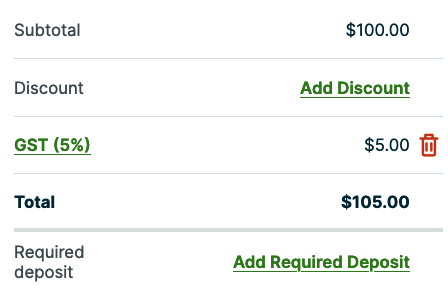 the area at the bottom of a quote where you can add the required deposit amount.
