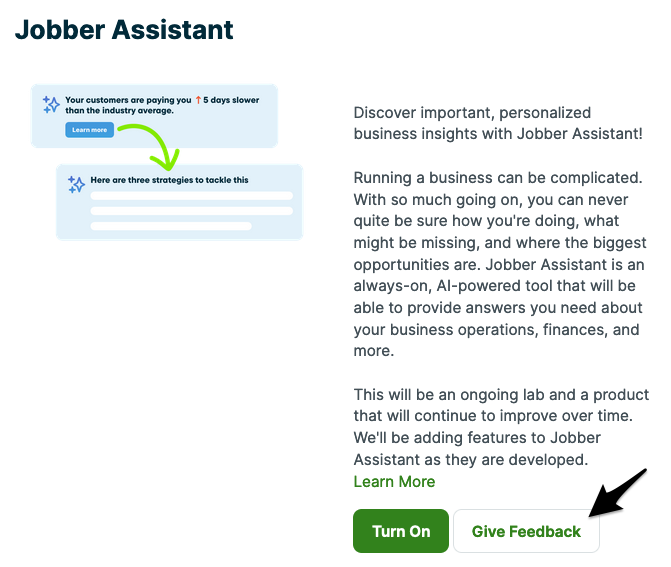Arrow pointed at the share your feedback button