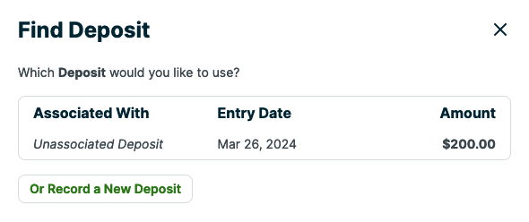 Find and select which deposit record to associate with window