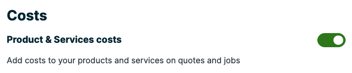 Toggle to turn off costs