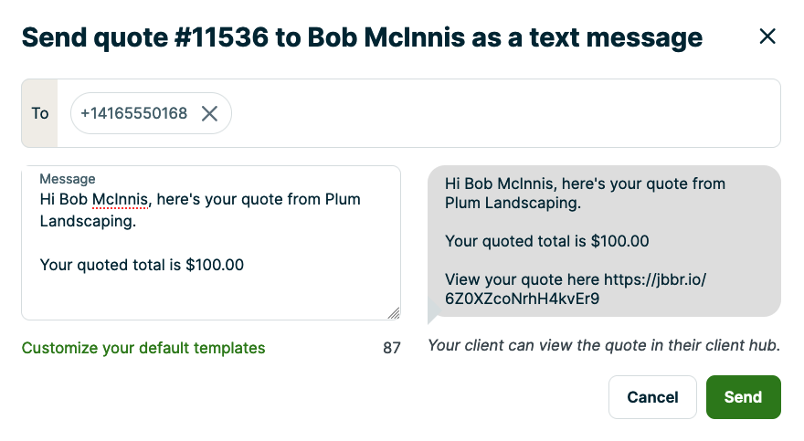 quote text message preview