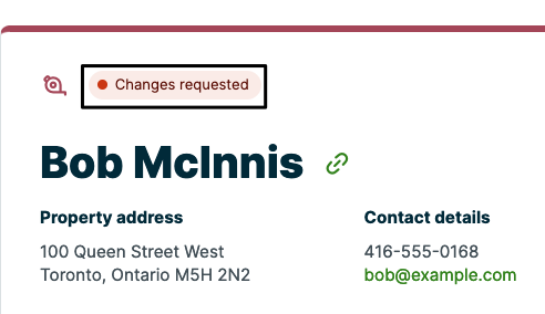 rhanges requested status highlighted on a top of quote
