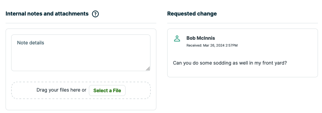 request changes section on the bottom of a quote