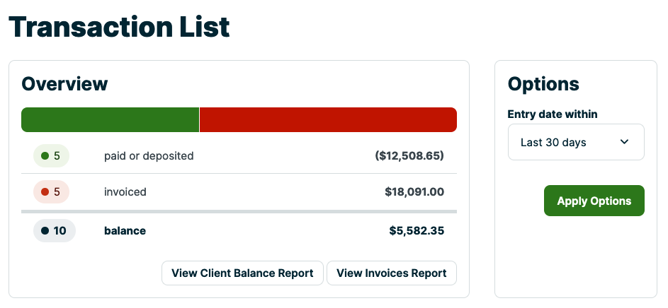 transaction list overview