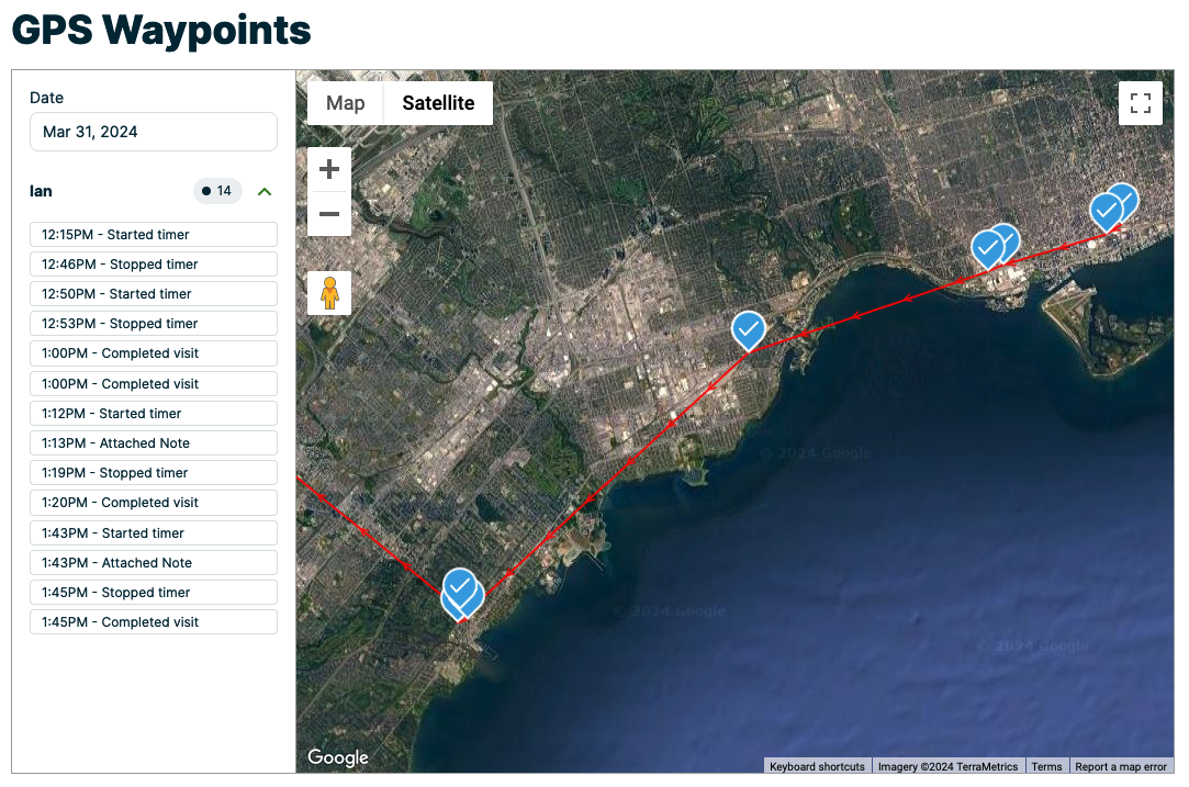 satellite map view with a map pin