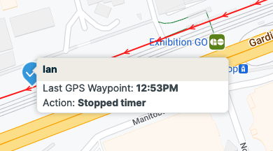 waypoint with employee name and time of clock in